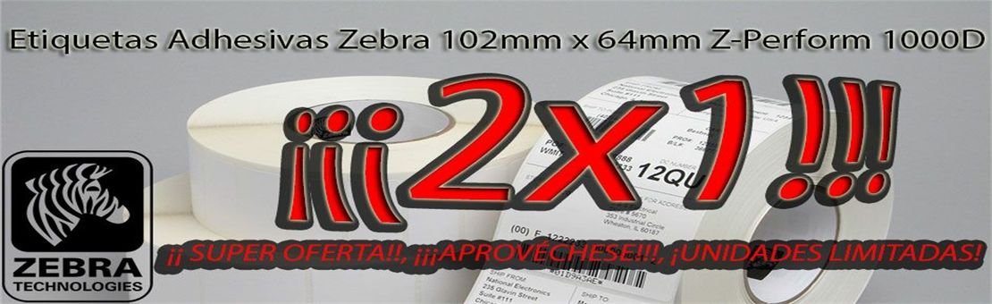 ¡¡ SUPER OFERTA 2X1 !!,  ¡¡¡APROVÉCHESE!!!, ¡UNIDADES LIMITADAS!, Etiquetas Adhesivas Zebra 102mm x 64mm Z-Perform 1000D, ¡Pague 1 caja y llévese 2!, (cada caja contiene 4 rollos)